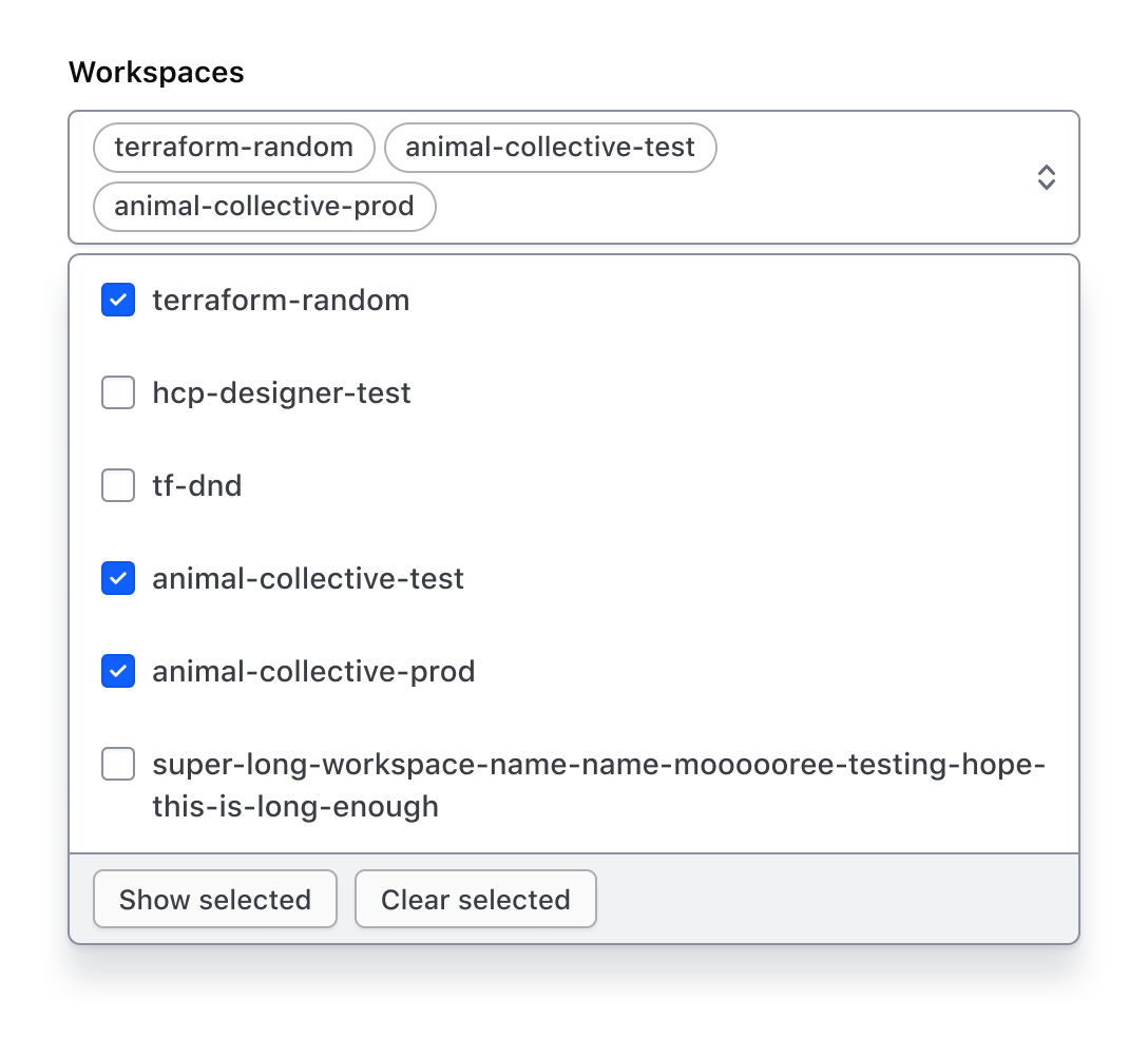 Multiple selection example with list open